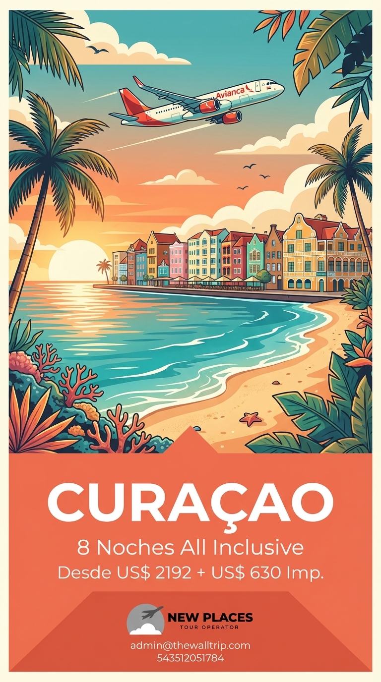 Flyer turístico Curaçao · 8 noches All Inclusive generado por Marketing IA