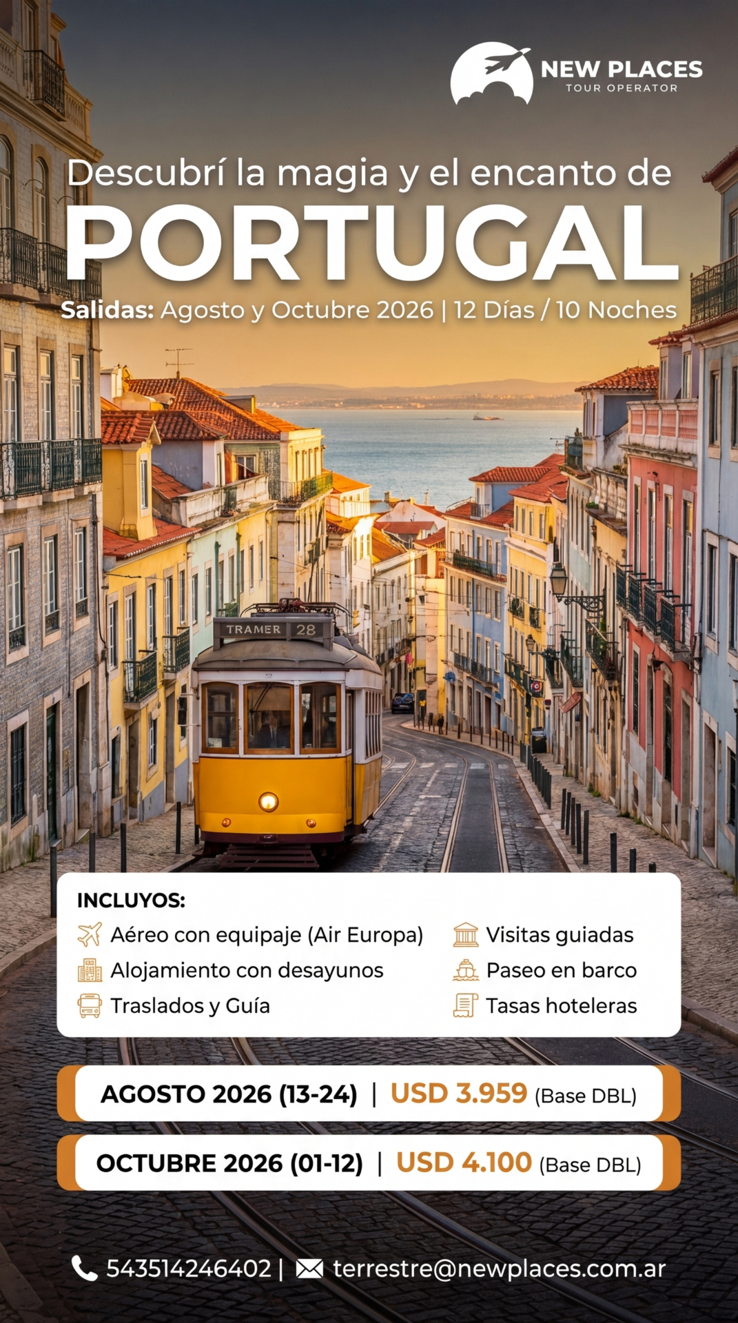 Flyer turístico Portugal · 12 días / 10 noches generado por Marketing IA